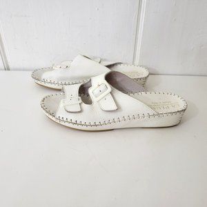 La Plume White Leather Slip On Sandals Made in Italy
